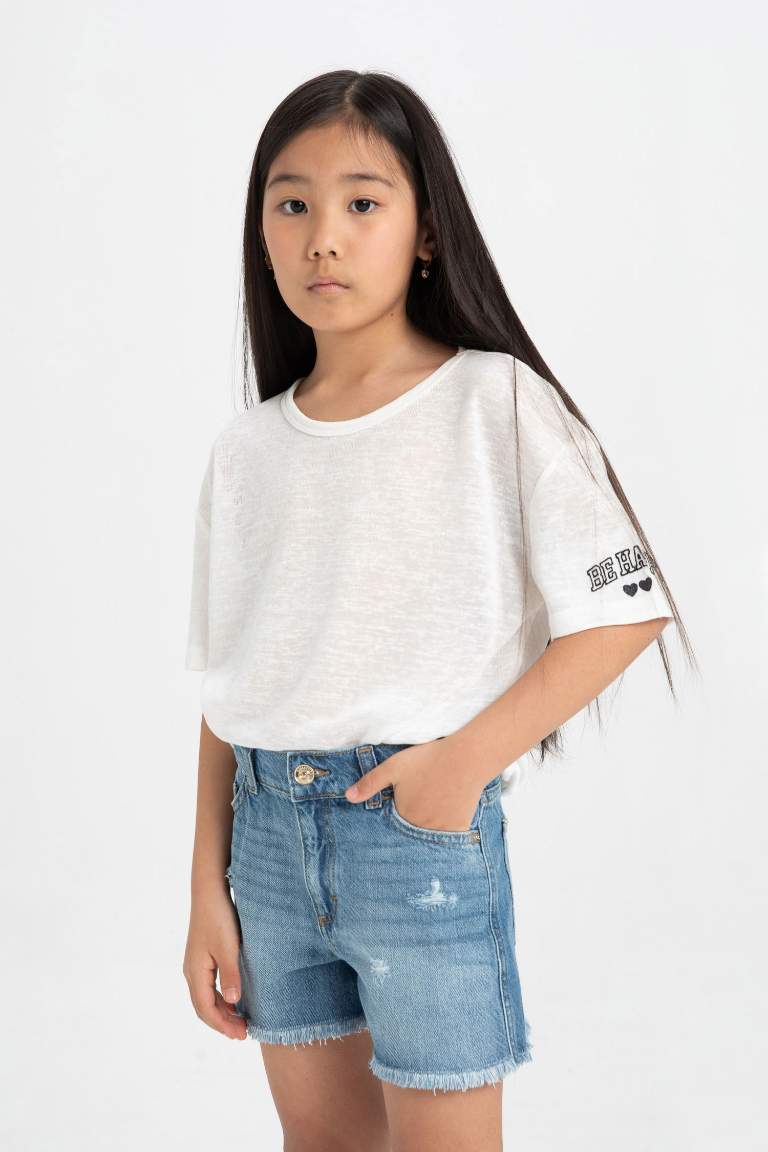 Girl Oversize Fit Printed Short Sleeve T-Shirt