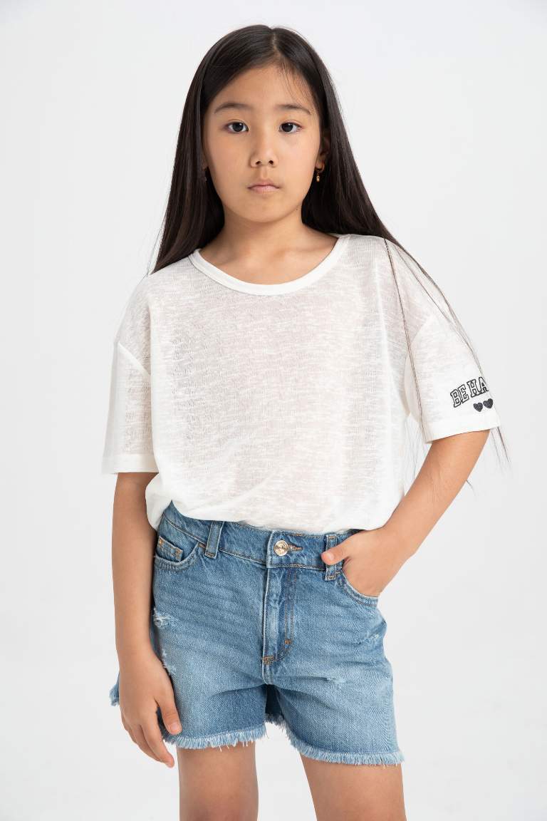 Girl Oversize Fit Printed Short Sleeve T-Shirt