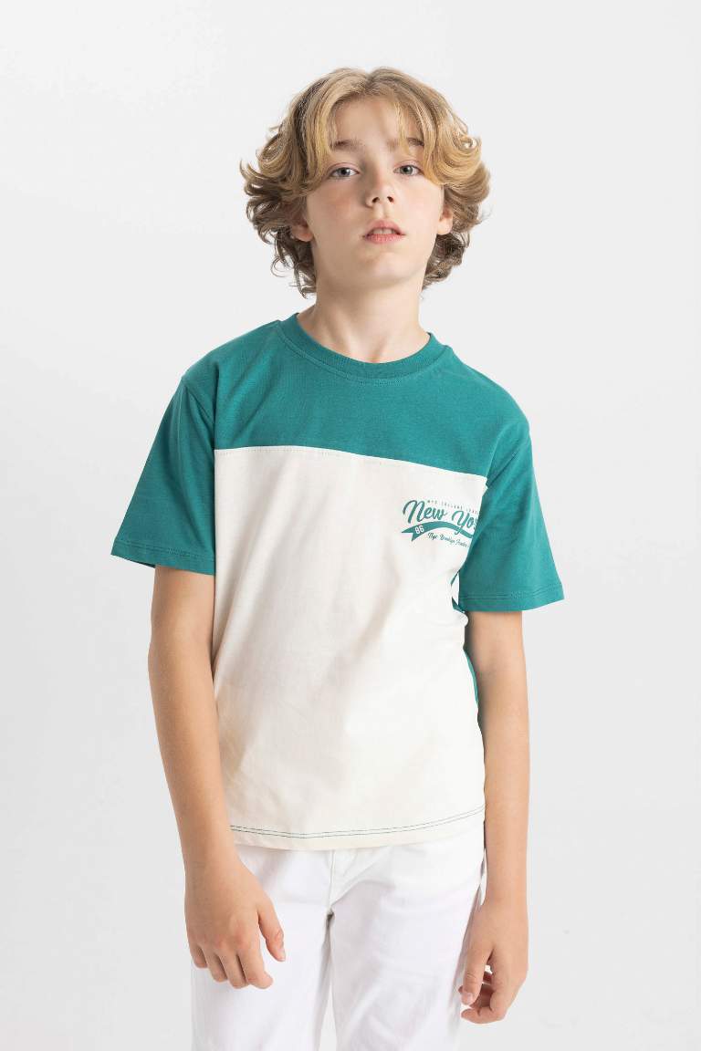 Boy Crew Neck Color Blocked Short Sleeve T-Shirt