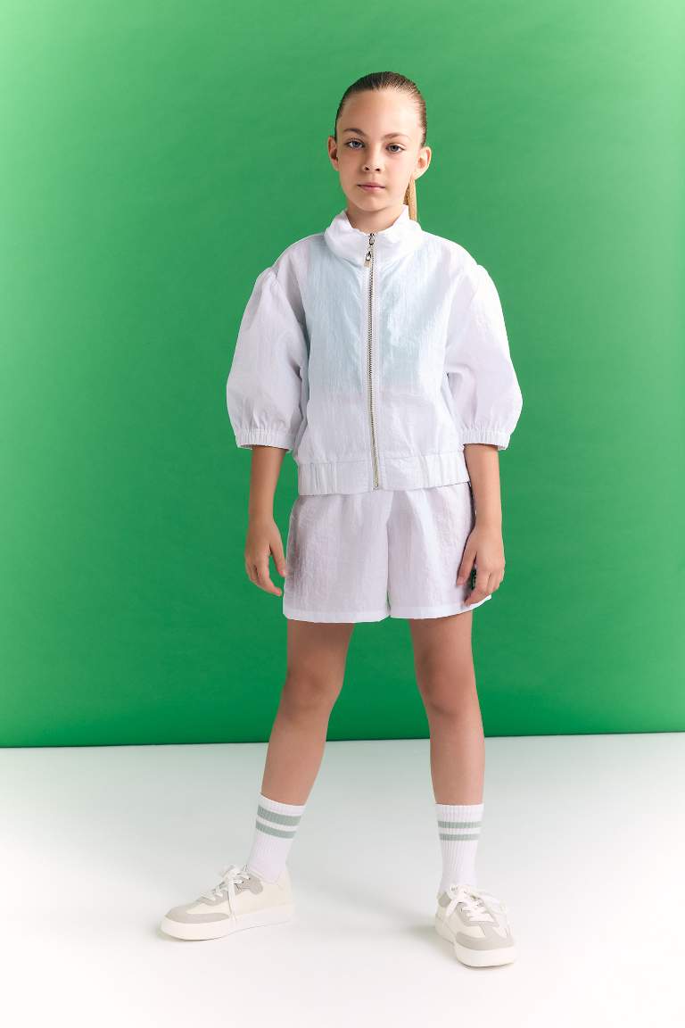 Cardigan de Sport demi-Manches à Col Montant Zippé imprimé pour Fille