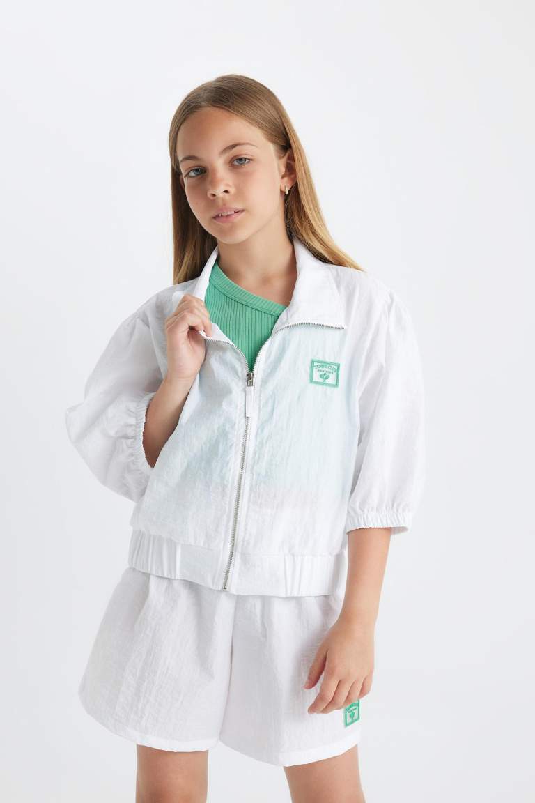 Cardigan de Sport demi-Manches à Col Montant Zippé imprimé pour Fille