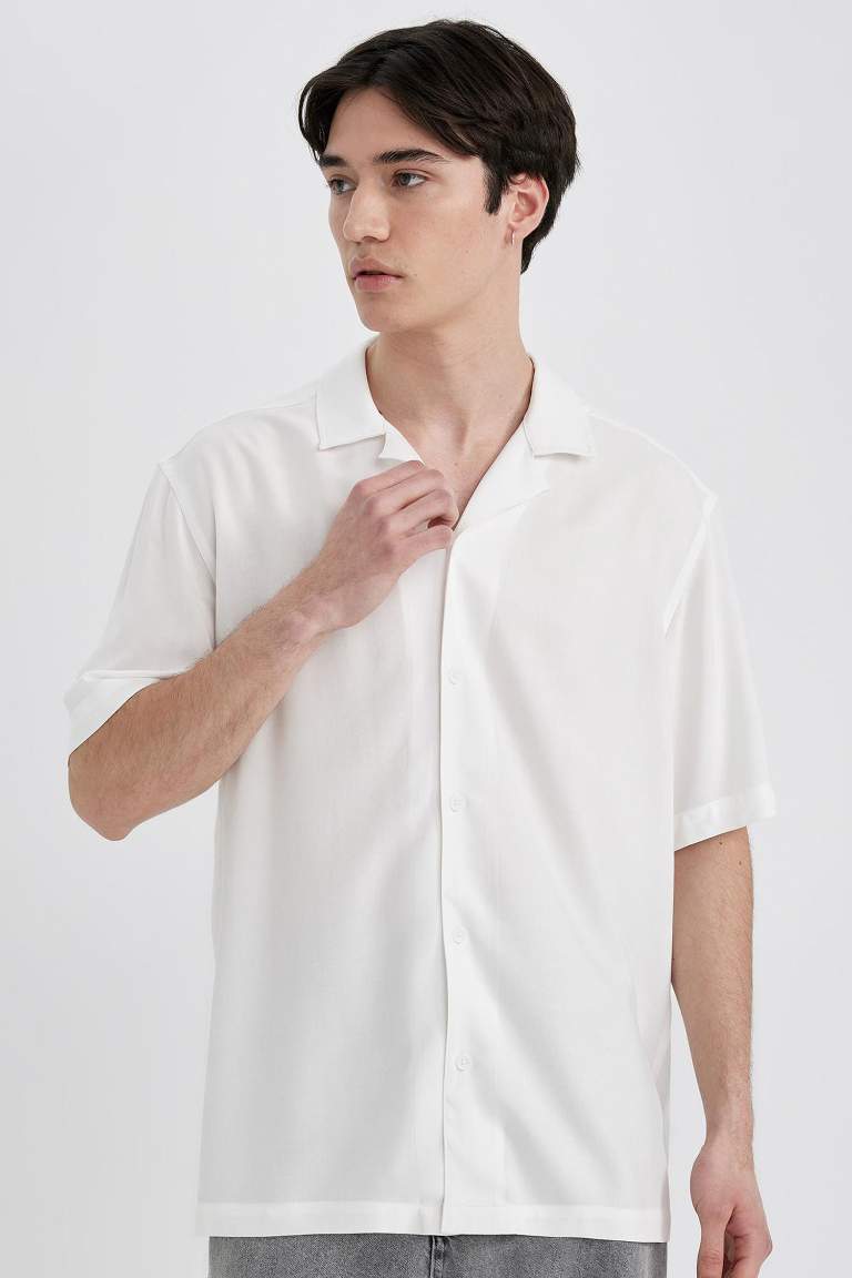 Regular Fit Apache Neck Viscose Short Sleeve Shirt