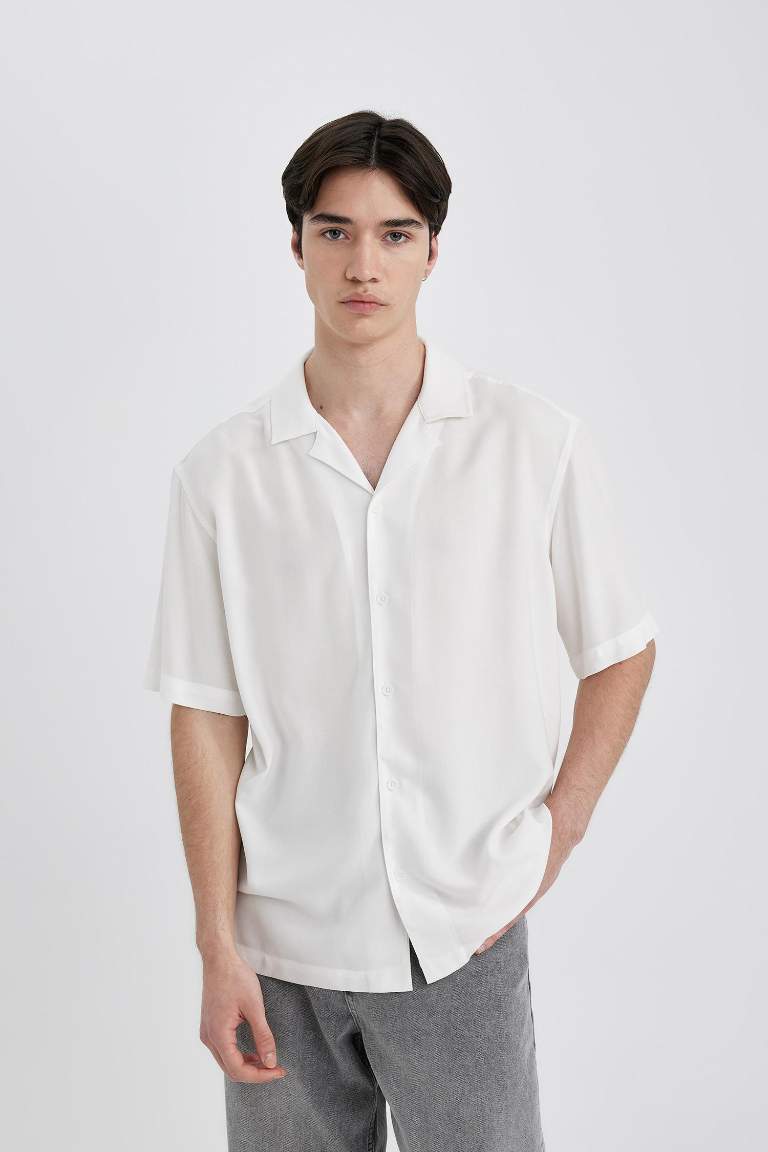 Regular Fit Apache Neck Viscose Short Sleeve Shirt