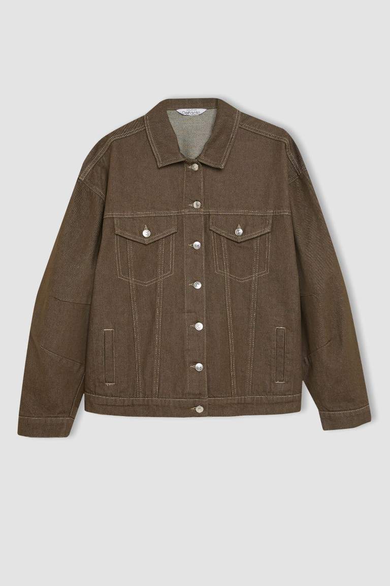 Oversize Geniş Kalıp Düğmeli Jean Ceket