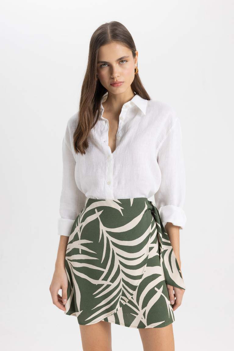 Tropical Patterned Normal Waist Mini Skirt