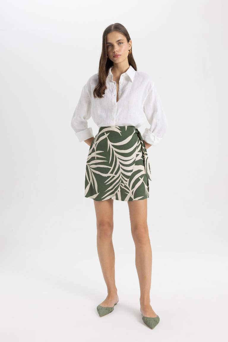 Tropical Patterned Normal Waist Mini Skirt