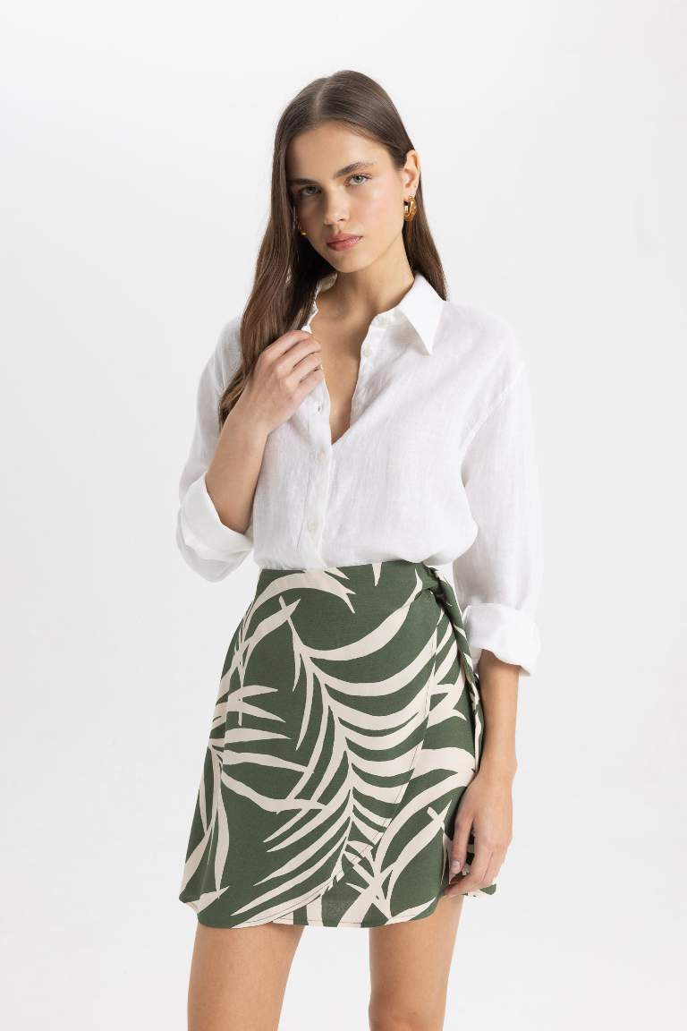 Tropical Patterned Normal Waist Mini Skirt