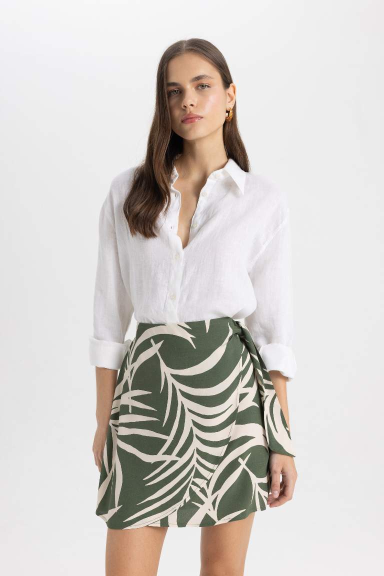 Tropical Patterned Normal Waist Mini Skirt