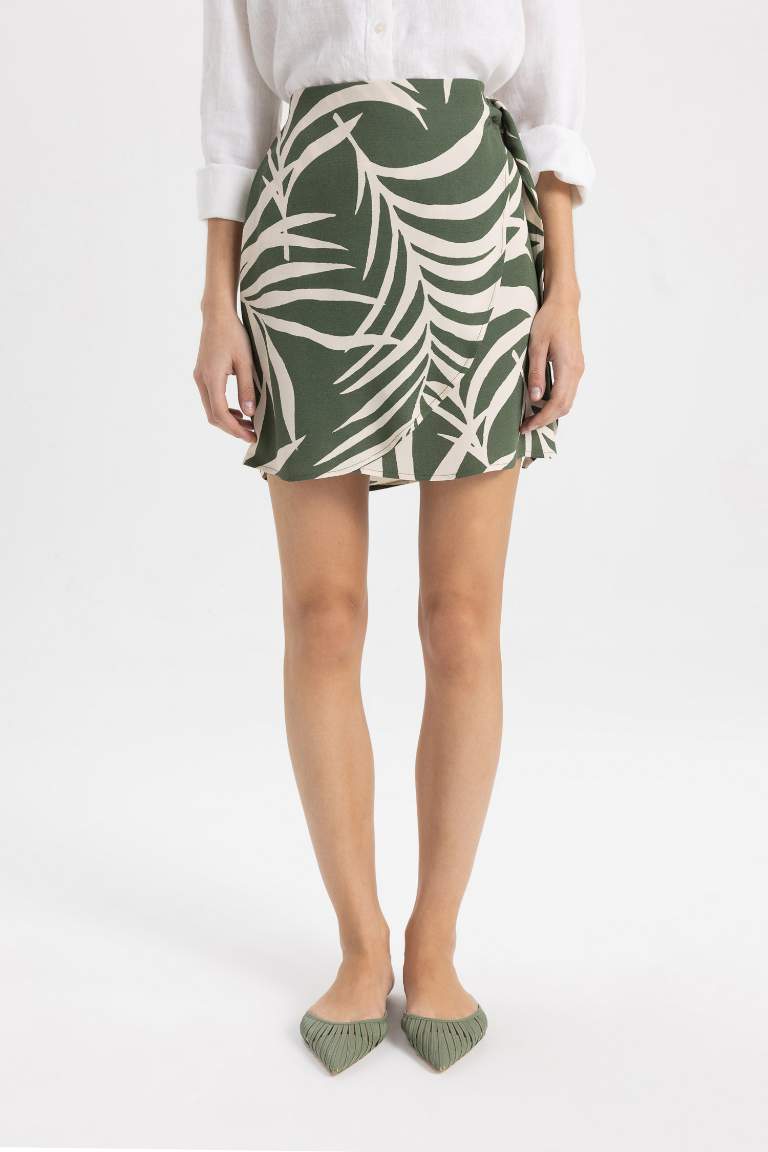 Tropical Patterned Normal Waist Mini Skirt