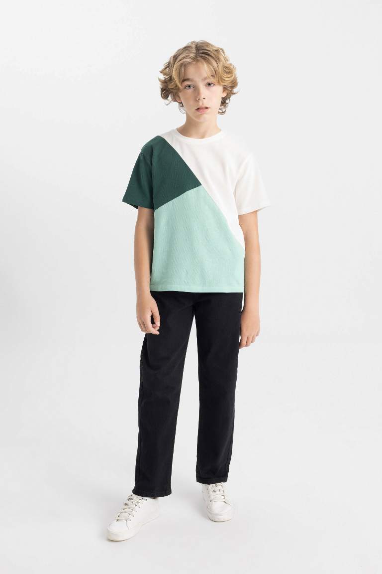 Boy Crew Neck Color Block Pique T-Shirt