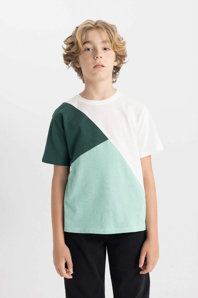 Boy Crew Neck Color Block Pique T-Shirt