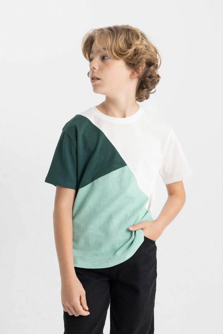 Boy Crew Neck Color Block Pique T-Shirt