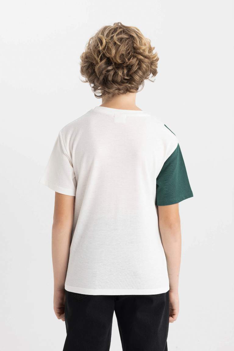 Boy Crew Neck Color Block Pique T-Shirt