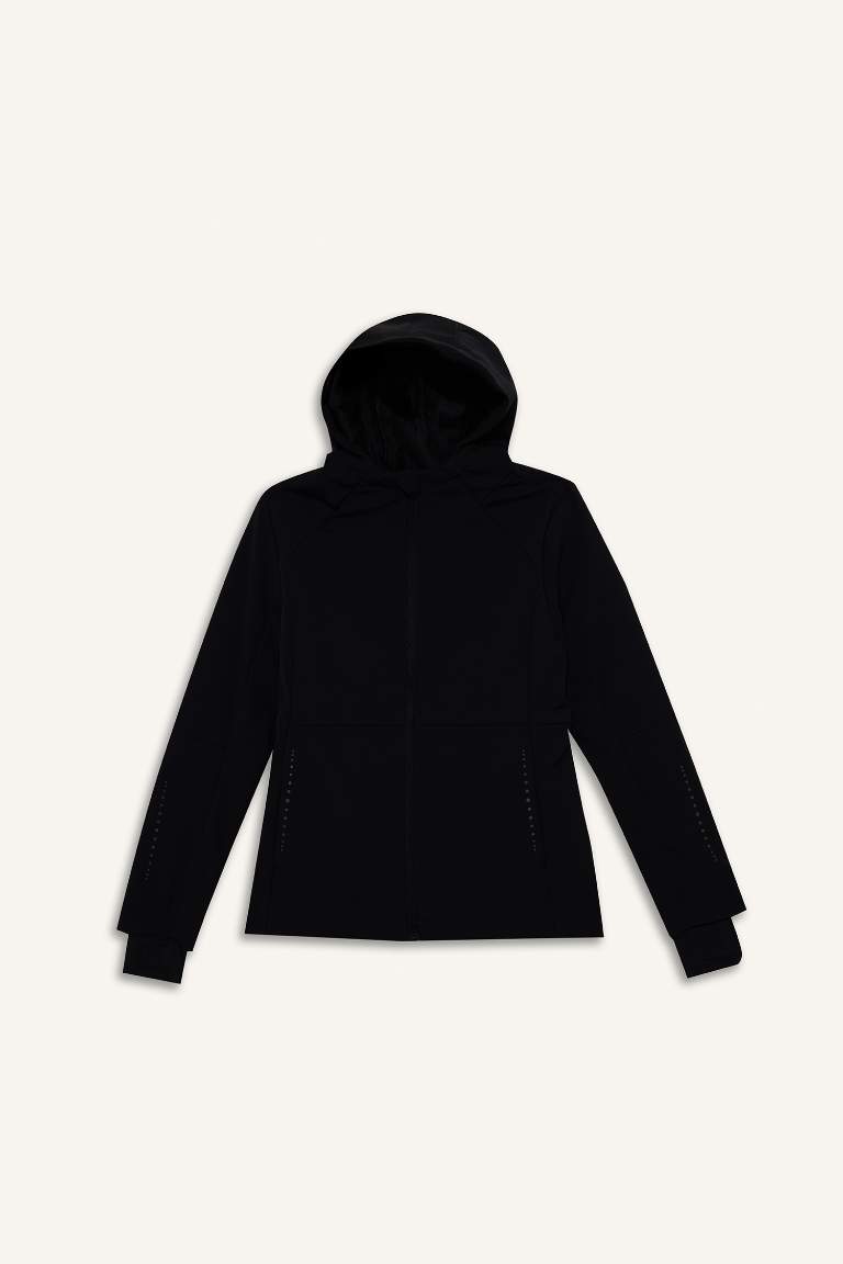 DeFactoFit Su İtici Slim Fit Dar Kesim Kapüşonlu Fermuarlı Softshell Mont