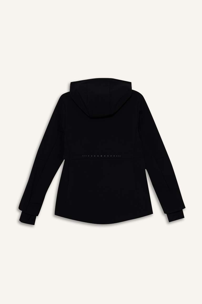 DeFactoFit Su İtici Slim Fit Dar Kesim Kapüşonlu Fermuarlı Softshell Mont