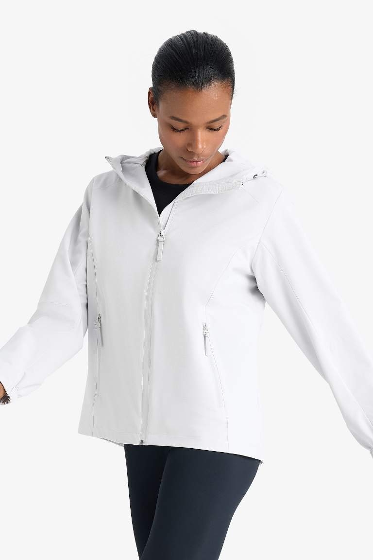 DeFactoFit Su İtici Regular Fit Kapüşonlu Fermuarlı İpek Kumaş Yağmurluk