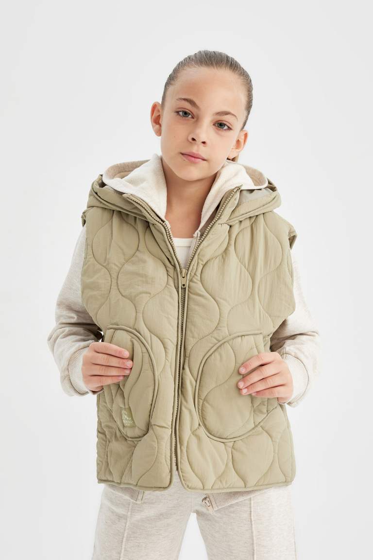 Girl Waterproof Hooded Puffer Vest