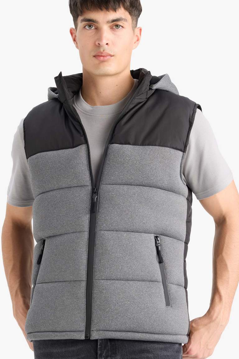 Slim Fit Hooded Zippered Puffer Vest