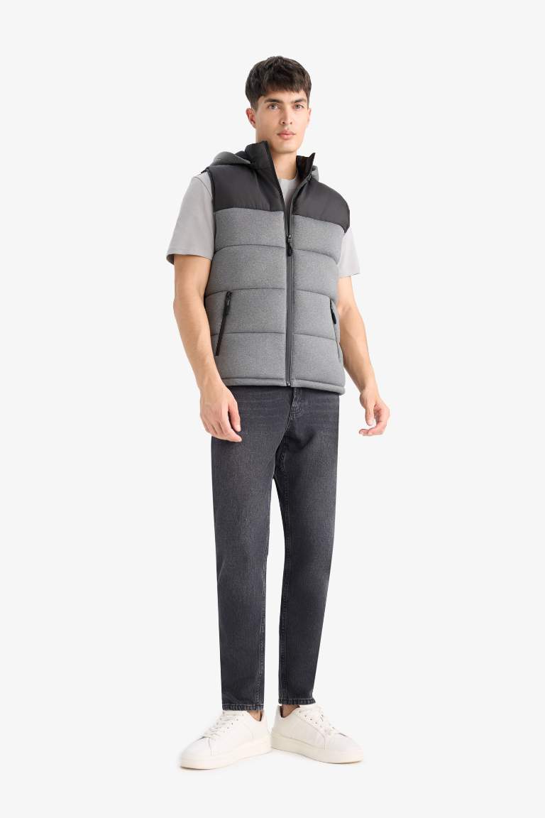 Slim Fit Hooded Zippered Puffer Vest