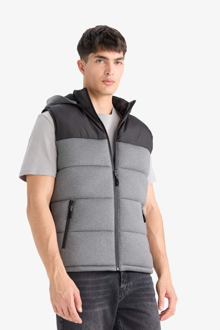 Slim Fit Hooded Zippered Puffer Vest