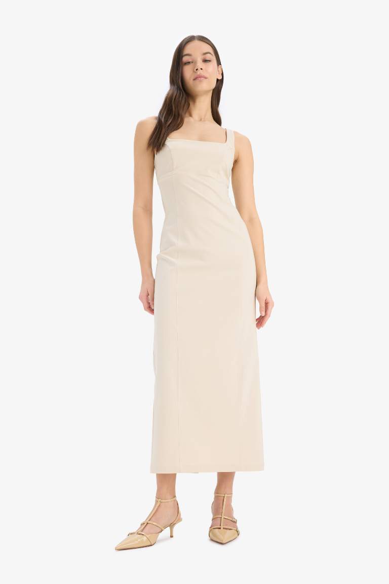 Bodycon Body-hugging Basic Square Neck Strappy Maxi Dress