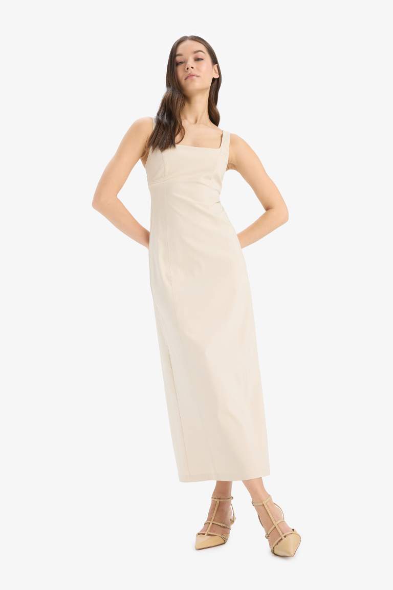 Bodycon Body-hugging Basic Square Neck Strappy Maxi Dress