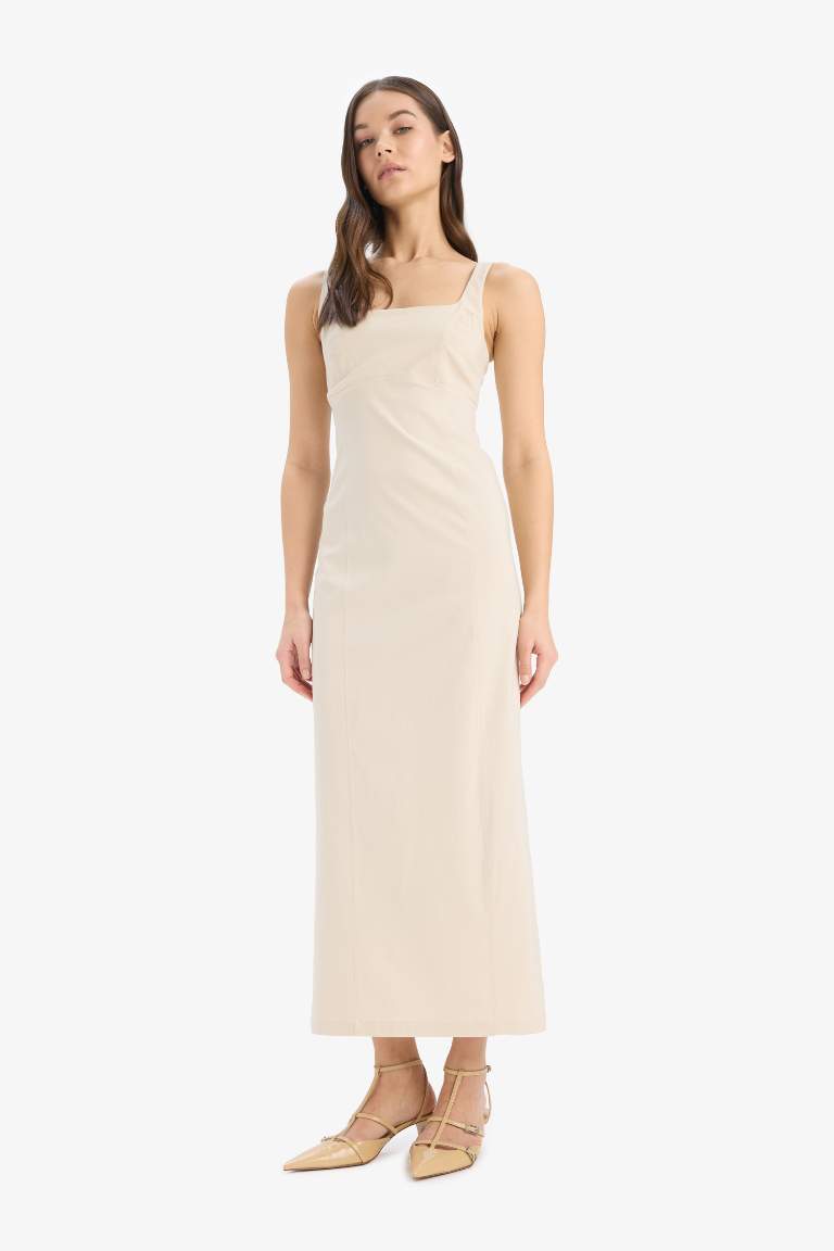 Bodycon Body-hugging Basic Square Neck Strappy Maxi Dress