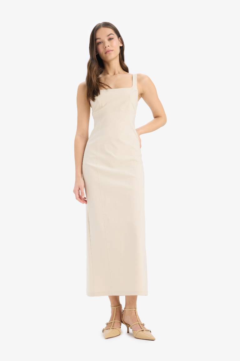 Bodycon Body-hugging Basic Square Neck Strappy Maxi Dress