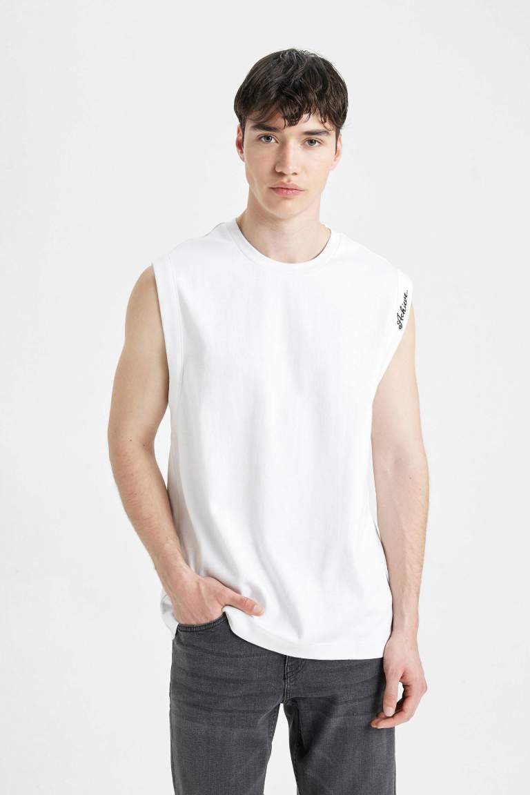 Boxy Fit Printed Crew Neck Heavy Fabric Tank Top