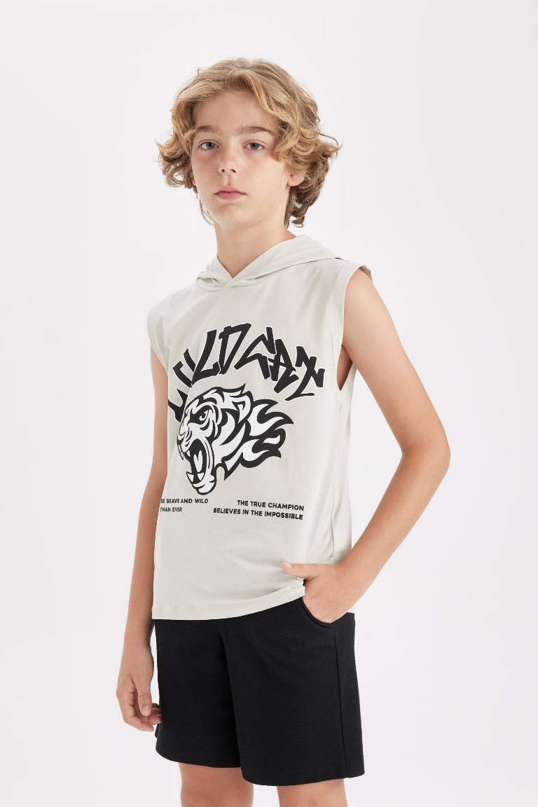 Boy Printed Hooded Sleeveless T-Shirt