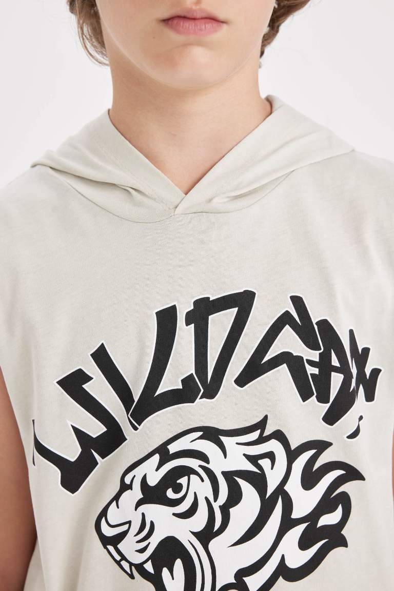 Boy Printed Hooded Sleeveless T-Shirt