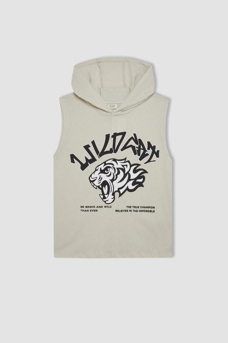 Boy Printed Hooded Sleeveless T-Shirt