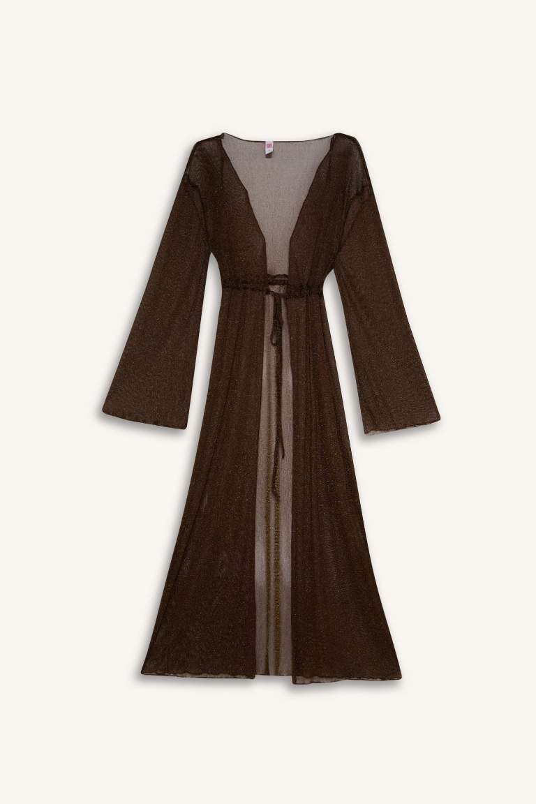 Fall in Love Parlak Tül Kumaş Uzun Kimono