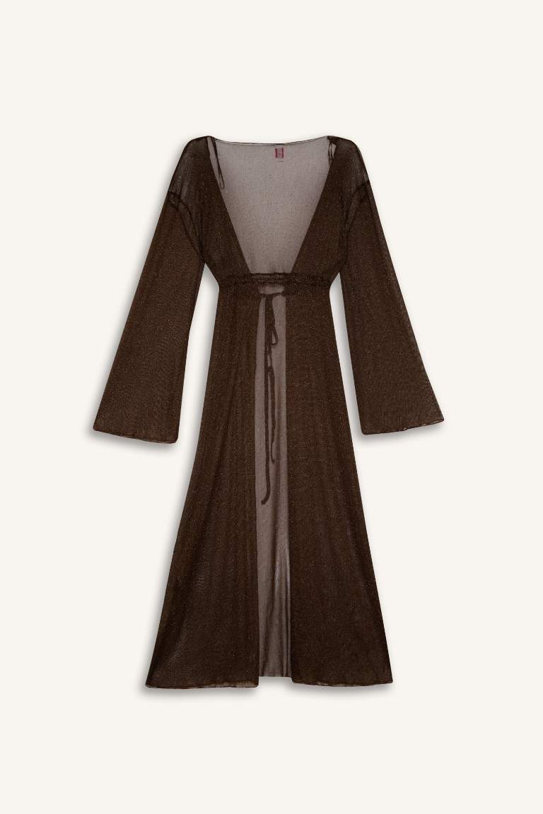 Fall in Love Parlak Tül Kumaş Uzun Kimono