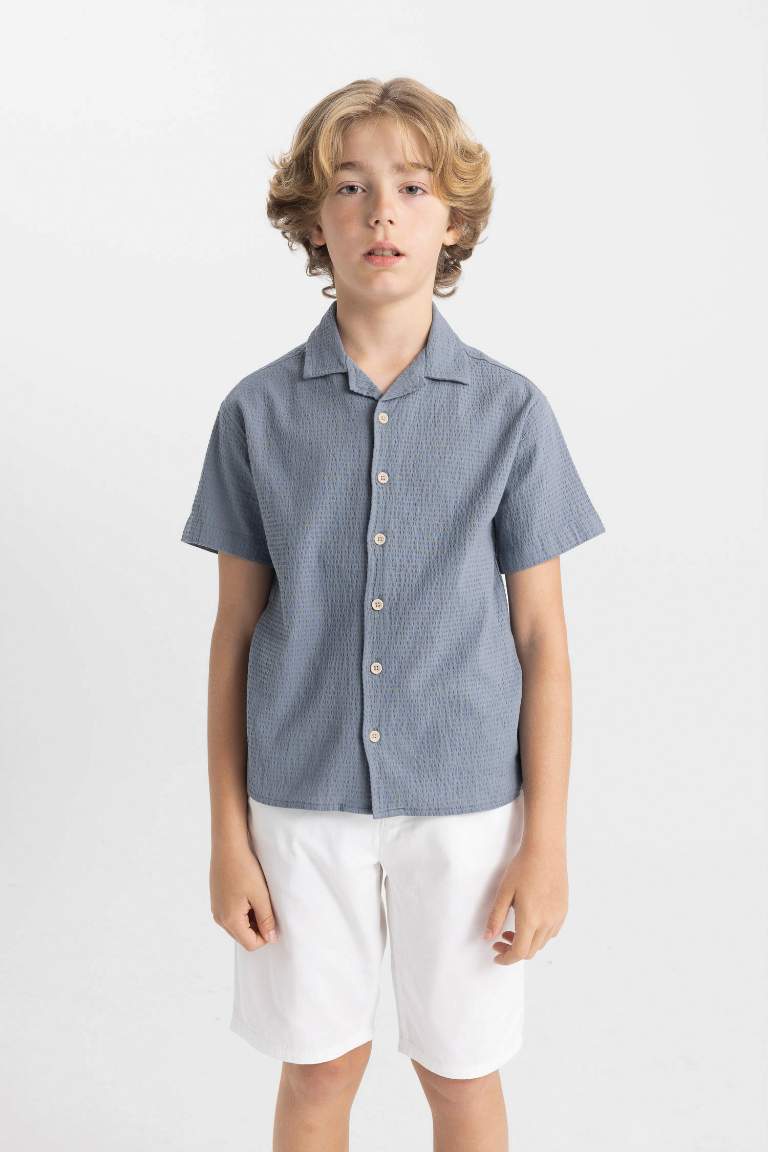 Boy Oversize Fit Polo Neck Textured Shirt