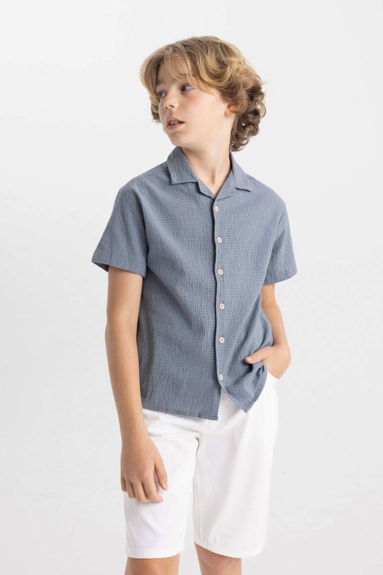 Boy Oversize Fit Polo Neck Textured Shirt