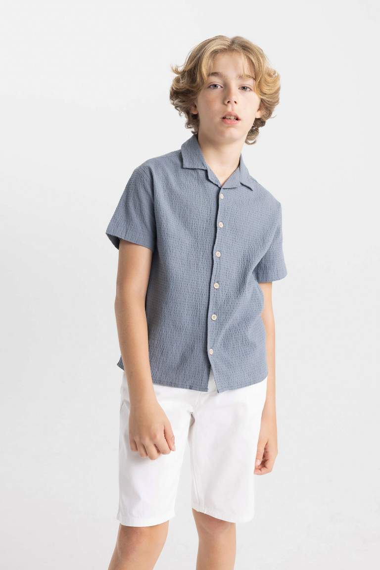 Boy Oversize Fit Polo Neck Textured Shirt