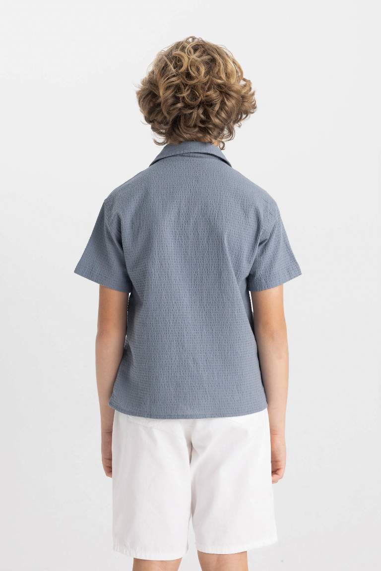 Boy Oversize Fit Polo Neck Textured Shirt