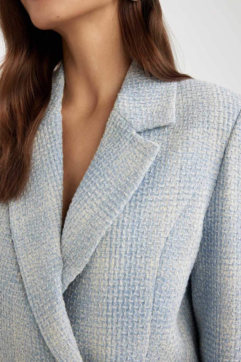 Jacket Collar Tweed Crop Blazer Jacket