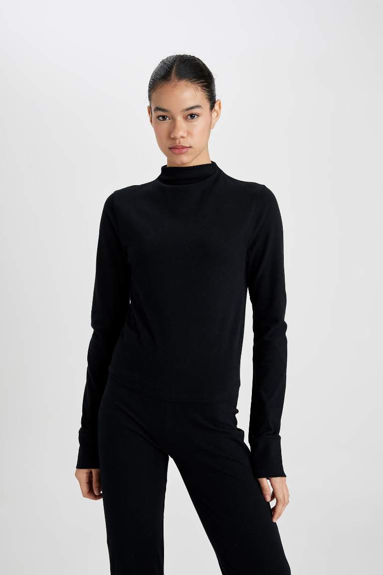 DeFactoFit Slim Fit High Collar Long Sleeve T-Shirt