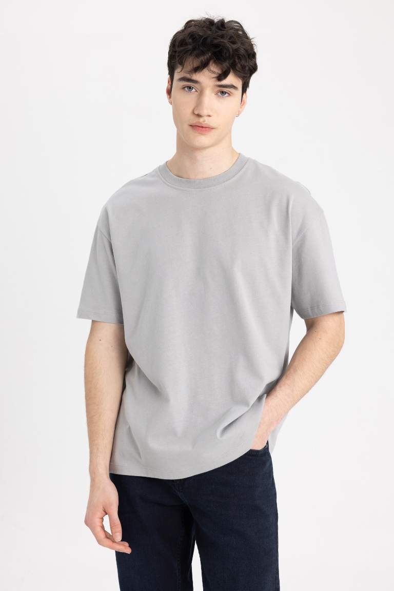 Boxy Fit Crew Neck Short Sleeve Basic T-Shirt