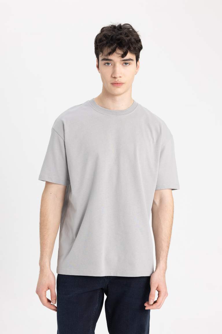 Boxy Fit Crew Neck Short Sleeve Basic T-Shirt