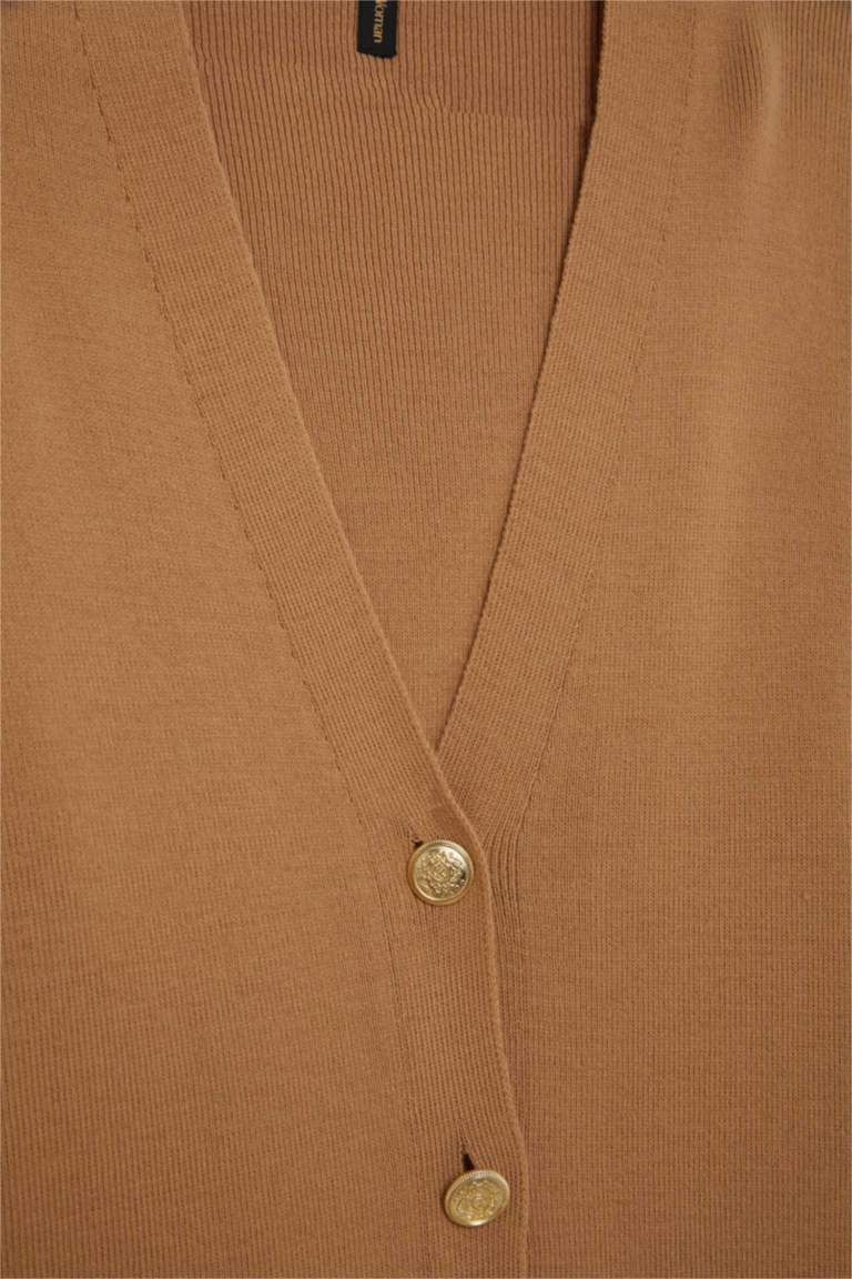 Relax Fit V Yaka Basic Düz Düğmeli Triko Hırka