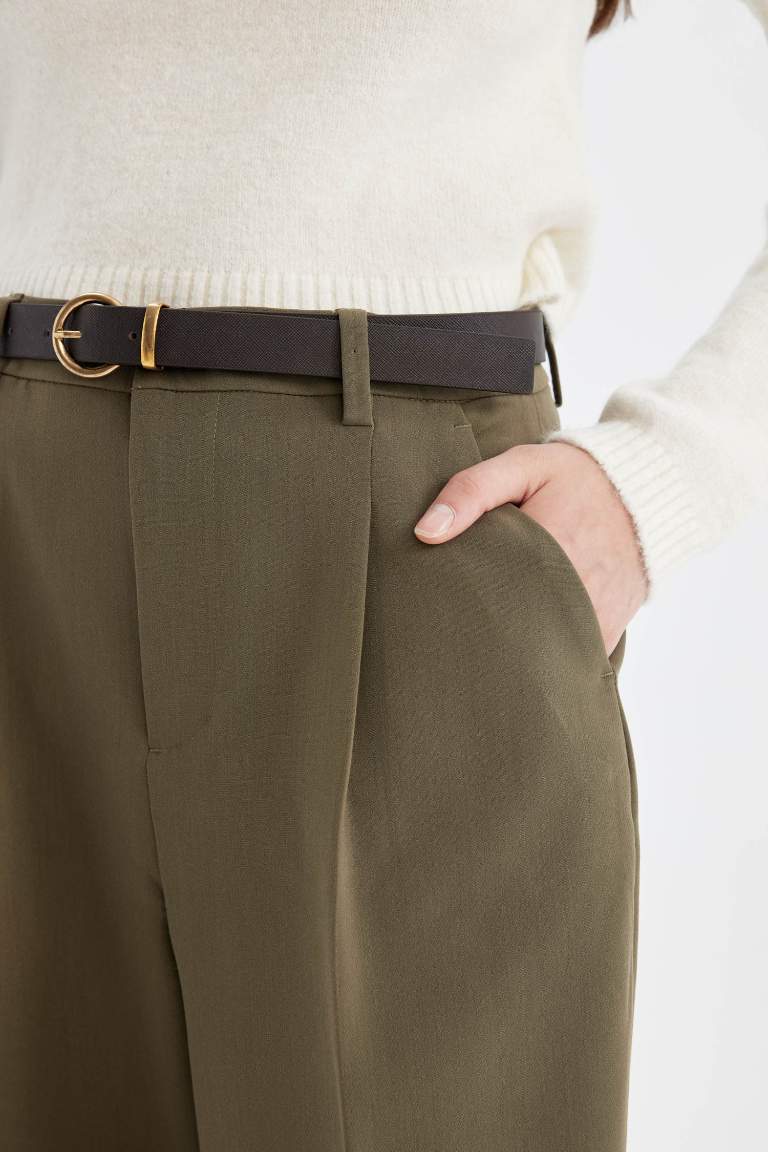 Carrot Fit Cepli Yüksek Bel Kısa Paça Bilek Boy Pensli Kemerli Pantolon
