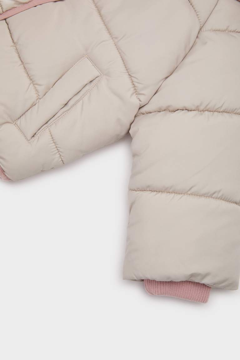 Kız Bebek Kapüşonlu Fermuarlı Çok Renkli Çıtçıtlı Fermuarlı Şişme Mont