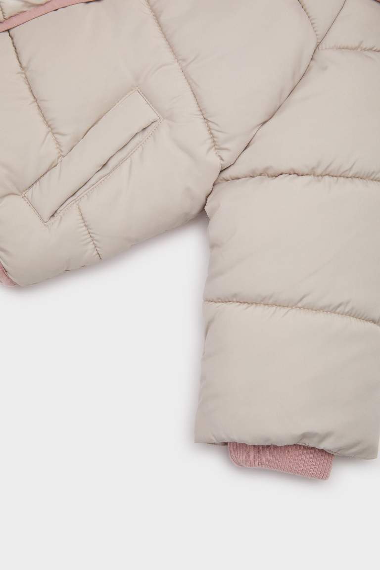 Baby Girl Hooded Zippered Multicolored Puffer Jacket