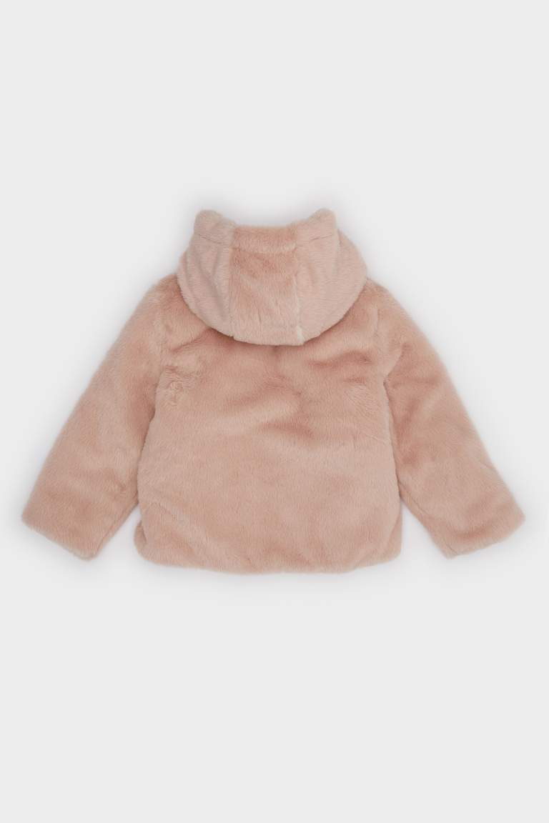 Kız Bebek Kapüşonlu Fermuarlı Peluş Mont