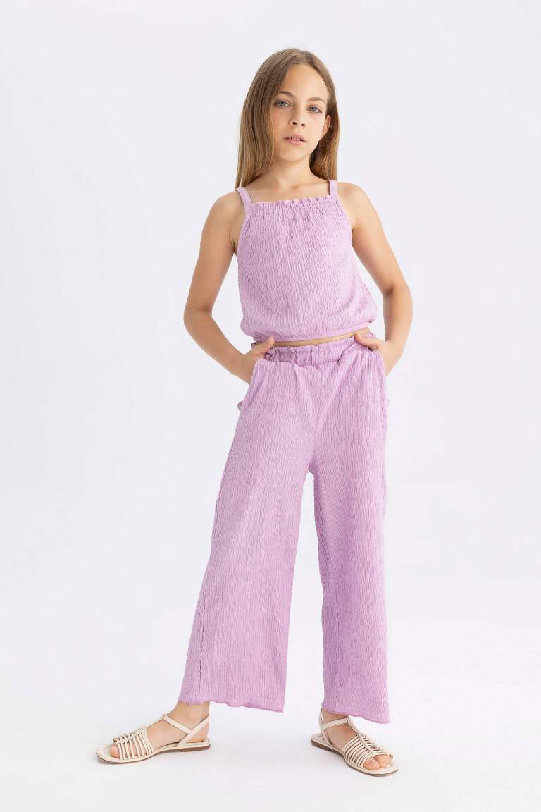 Girl Wide Leg Wrinkled Trousers