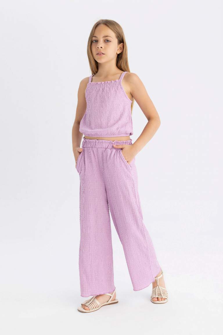 Girl Wide Leg Wrinkled Trousers