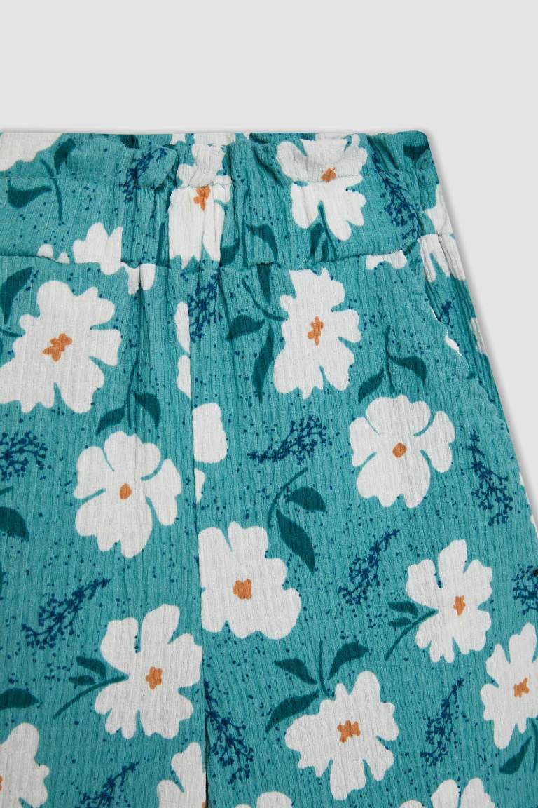 Pantalon Large à Fleurs Froncé pour Fille